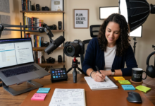 Digital content creator analyzing business analytics