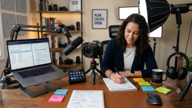 Digital content creator analyzing business analytics